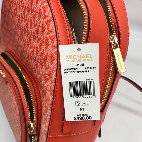 Michael Kors Red Clay Jaycee Zip Pocket Backpack Bag - Picture 11 of 11